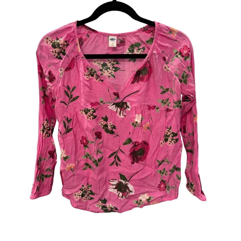 Fairy Y2K Boho Babydoll Soft Girl Pink Floral V Neck Peasant Top XS Cottagecore